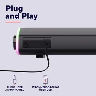 TRUST Liro Soundbar PC 12W RGB LED USB AUX Zwart — miniatuur 6