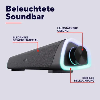 TRUST Liro Soundbar PC 12W RGB LED USB AUX Zwart — miniatuur 2