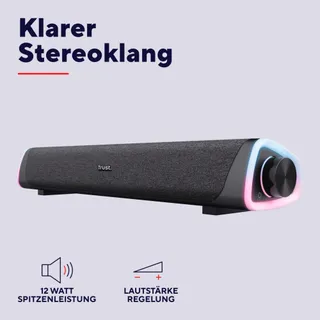 TRUST Liro Soundbar PC 12W RGB LED USB AUX Zwart — miniatuur 3