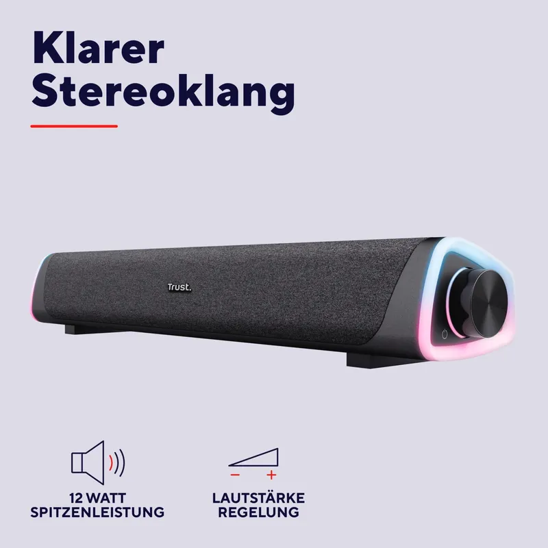 TRUST Liro Soundbar PC 12W RGB LED USB AUX Zwart — foto 3