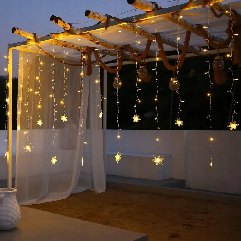 ELEUTH Kerstverlichting Sneeuwvlokken Lichtgordijn 96 LED Decoratie — foto 7
