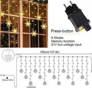 ELEUTH Kerstverlichting Sneeuwvlokken Lichtgordijn 96 LED Decoratie — miniatuur 6