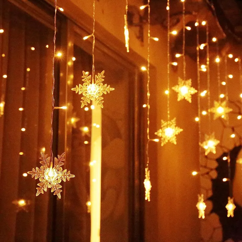 ELEUTH Kerstverlichting Sneeuwvlokken Lichtgordijn 96 LED Decoratie — foto 1