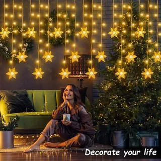 ELEUTH Kerstverlichting Sneeuwvlokken Lichtgordijn 96 LED Decoratie — miniatuur 3