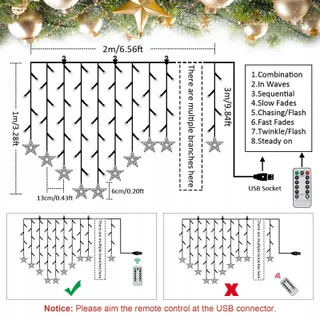 BLOOMWIN Lichtgordijn Sterren Kerst 104 LED USB 8 Modi Binnen — miniatuur 6