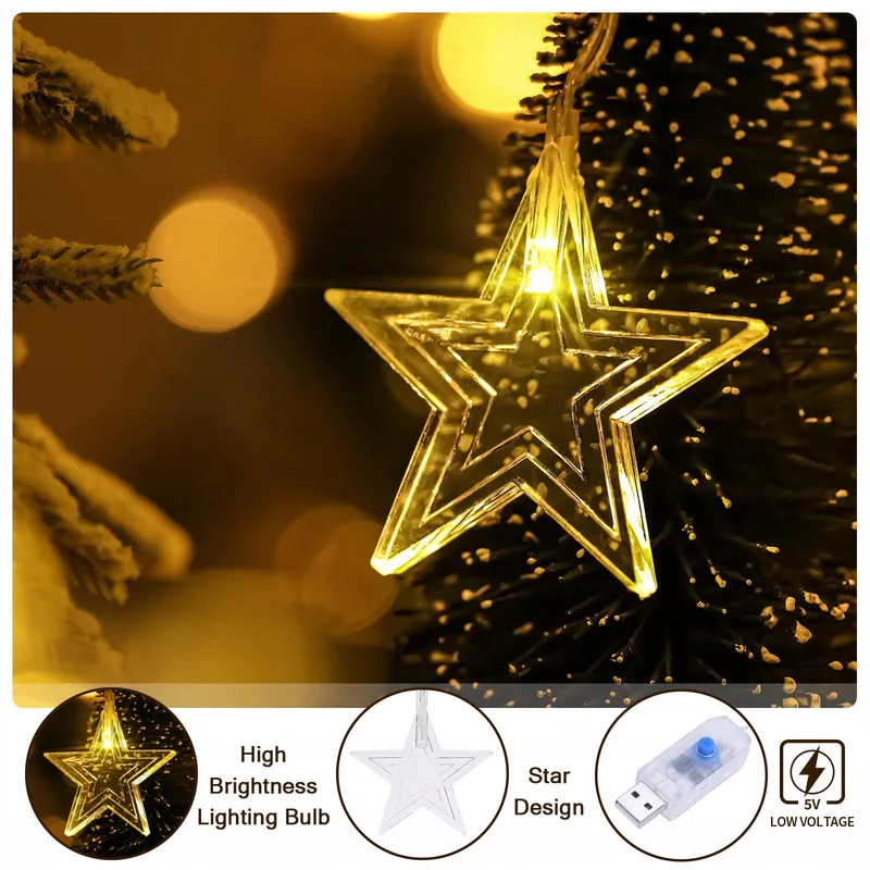 BLOOMWIN Lichtgordijn Sterren Kerst 104 LED USB 8 Modi Binnen — foto 3