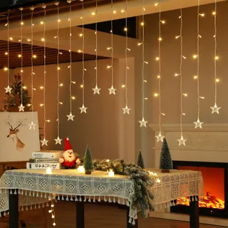 BLOOMWIN Lichtgordijn Sterren Kerst 104 LED USB 8 Modi Binnen — miniatuur 2