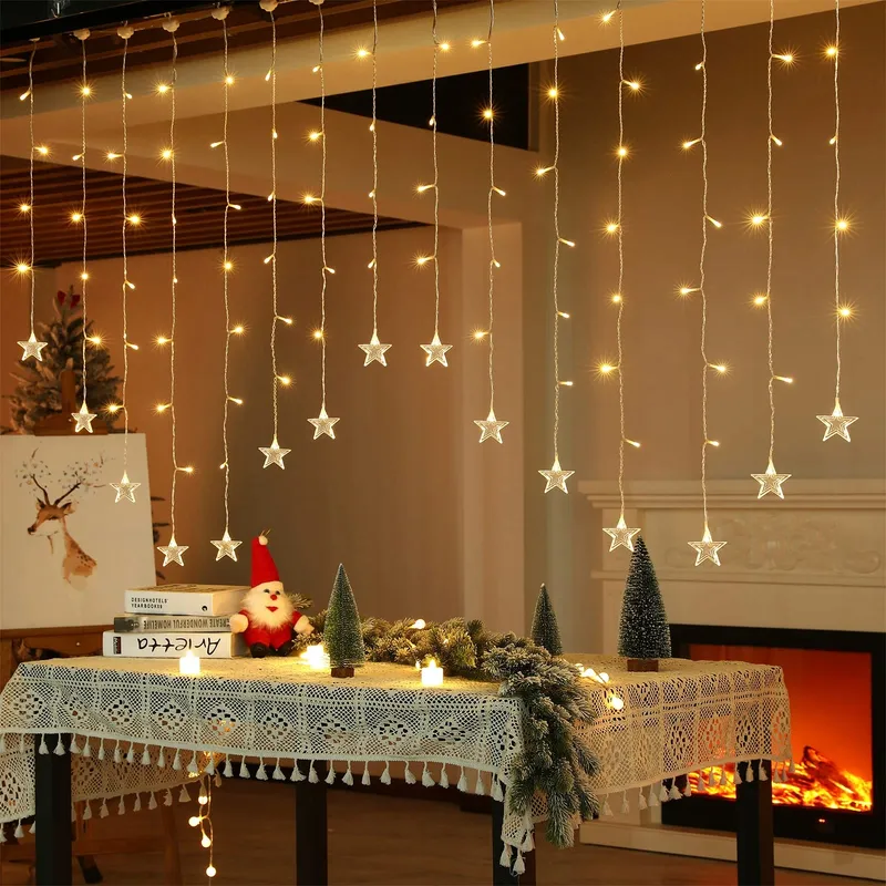 BLOOMWIN Lichtgordijn Sterren Kerst 104 LED USB 8 Modi Binnen — foto 2
