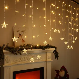 BLOOMWIN Lichtgordijn Sterren Kerst 104 LED USB 8 Modi Binnen — miniatuur 8