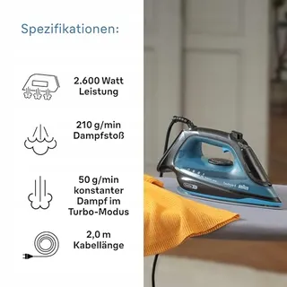 BRAUN TexStyle 5 Stoomstrijkijzer 2600W Zwart Blauw — miniatuur 3