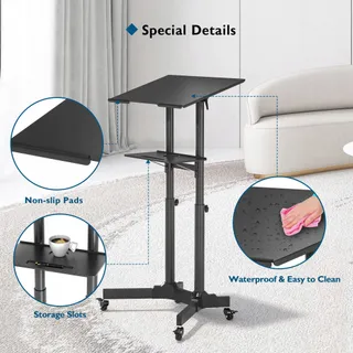BONTEC Verstelbaar Mobiel Sta-bureau Wielen Kantelbaar Platform — miniatuur 4
