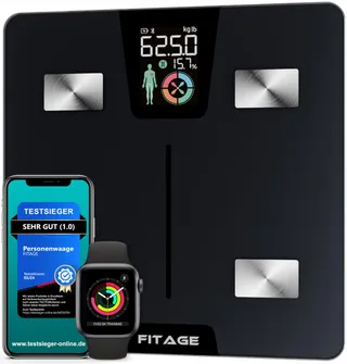 FITAGE Digitale Personenweegschaal 180kg Lichaamsanalyse App LCD