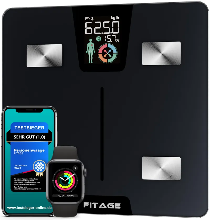 FITAGE Digitale Personenweegschaal 180kg Lichaamsanalyse App LCD — foto 1
