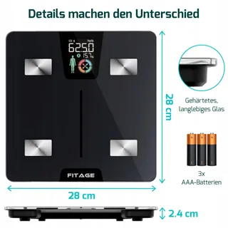 FITAGE Digitale Personenweegschaal 180kg Lichaamsanalyse App LCD — miniatuur 7