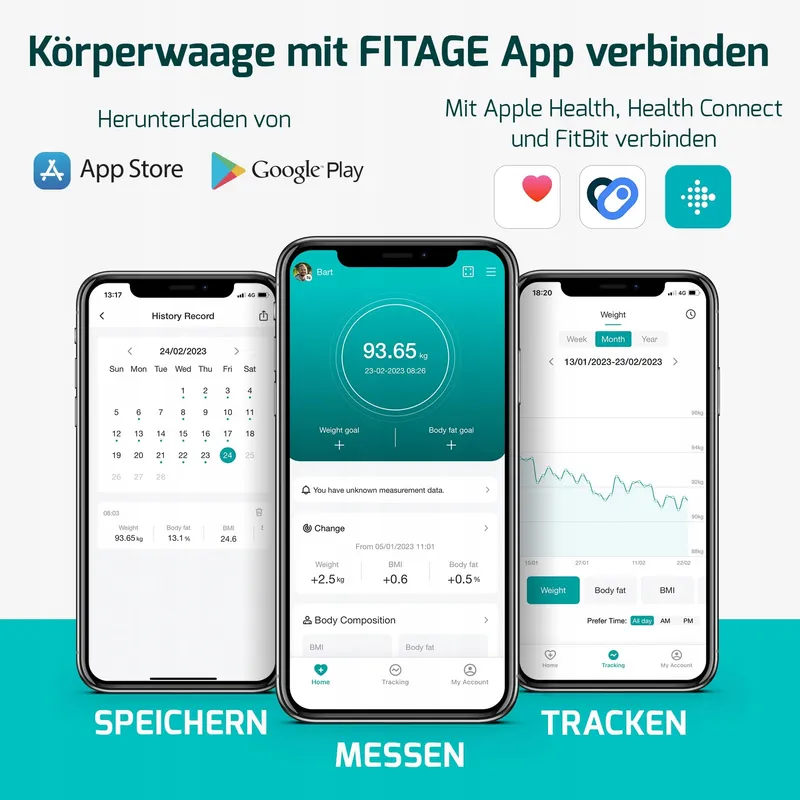 FITAGE Digitale Personenweegschaal 180kg Lichaamsanalyse App LCD — foto 5