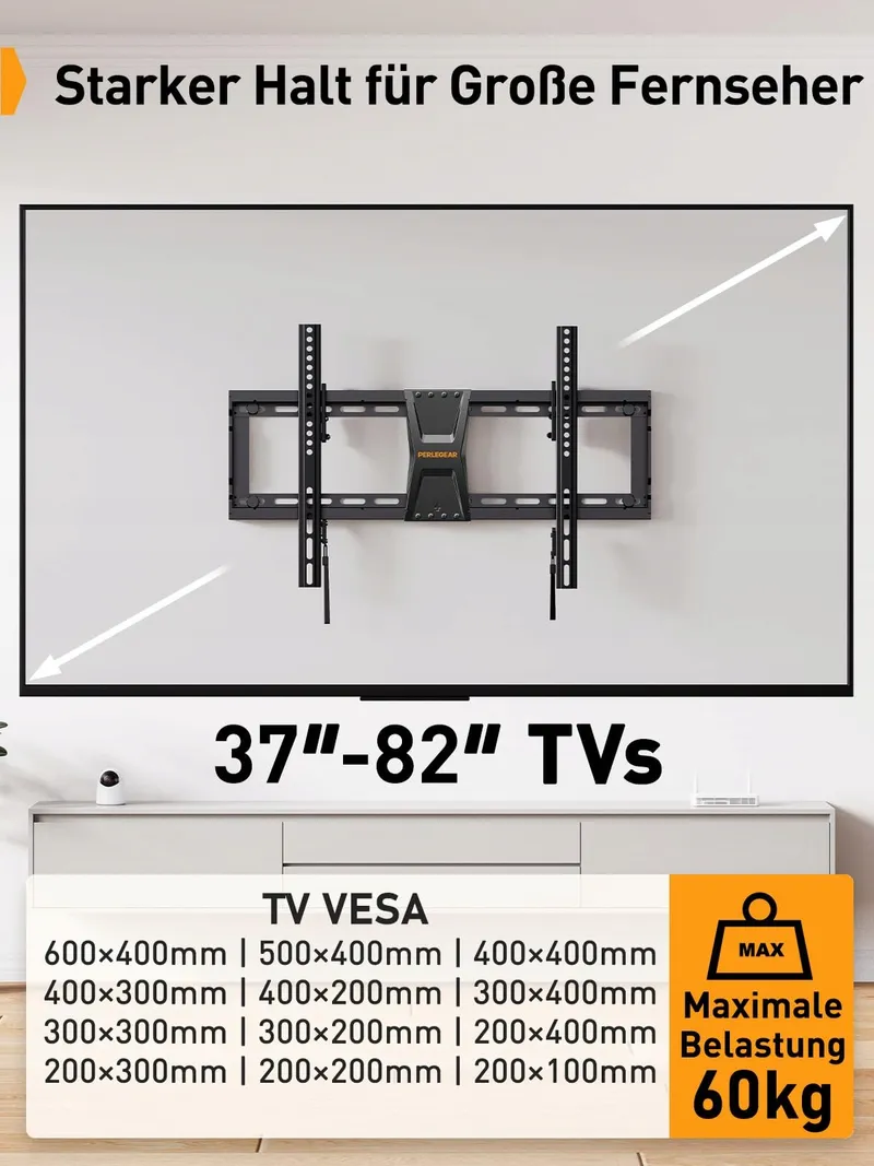PERLEGEAR TV Muurbeugel 37-82" Kantelbaar 60kg VESA 600x400 — foto 2