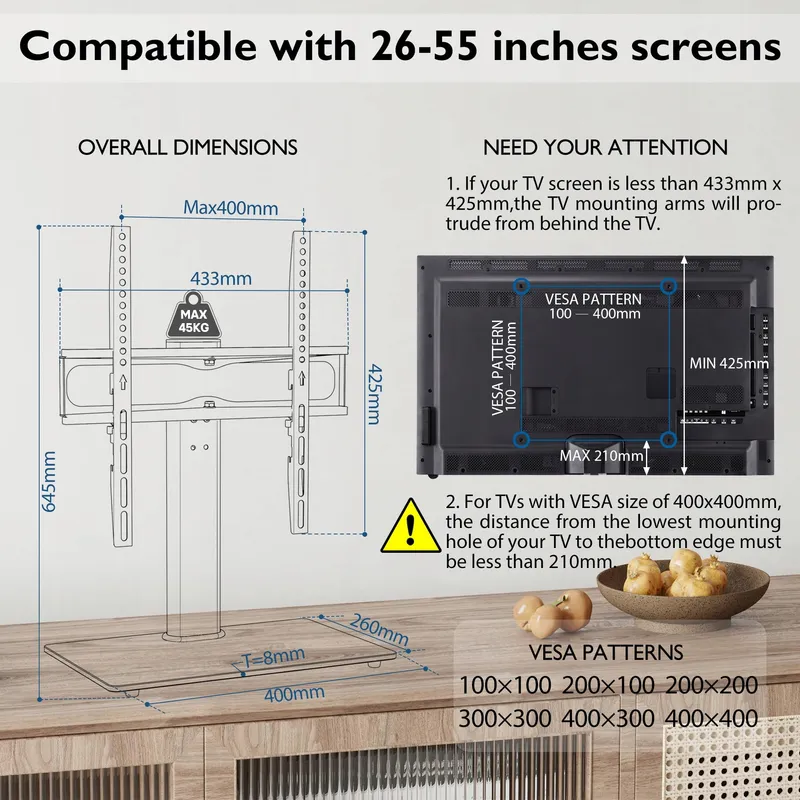 BONTEC TV Standaard Draaibaar 26-55 Inch Tot 45kg VESA 400x400 — foto 6