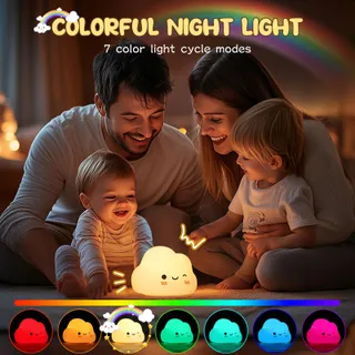DIBONIUR Nachtlampje Kinderen Siliconen Kawaii 7 Kleuren Touch — miniatuur 3