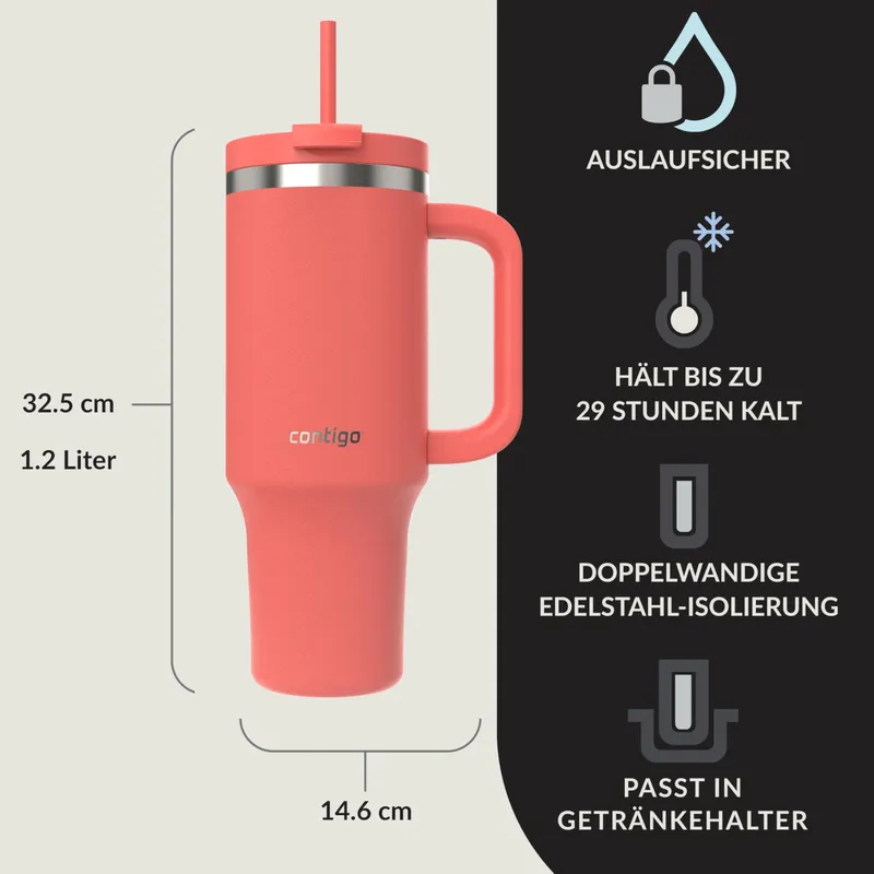 CONTIGO Thermosfles 1200ml Staal met Handvat en Rietje BPA-vrij — foto 2