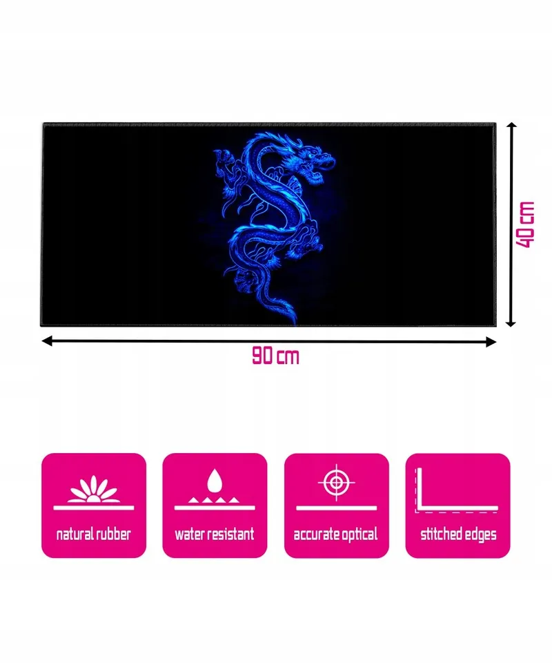 SILENT MONSTERS Muismat XXL 900x400mm Blauwe Draak Gaming — foto 3