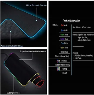QINXI Professionele LED Muismat Toetsenbord RGB XL — miniatuur 5