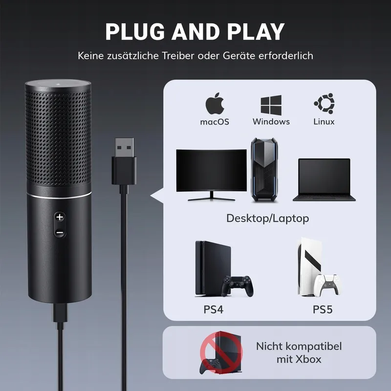 TONOR USB Gaming Microfoon PC Podcast Condensator Streaming Set — foto 4
