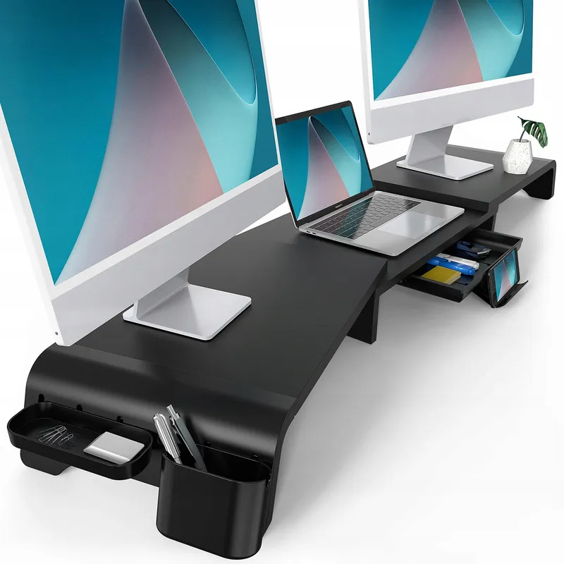 FENGE Houten Dual Monitorstandaard PC TV Laptop Verstelbaar — foto 1