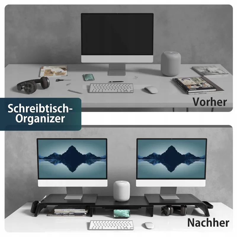 FENGE Houten Dual Monitorstandaard PC TV Laptop Verstelbaar — foto 3