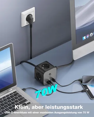 VEFVE USB-C Lader 70W Stekkerdoos 7-in-1 3m Snelladen — miniatuur 2