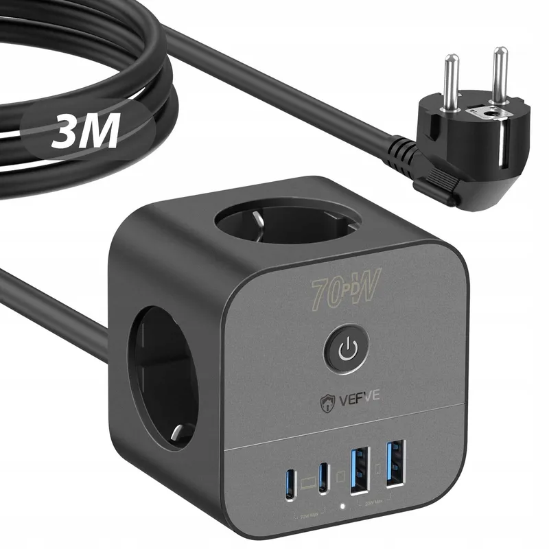 VEFVE USB-C Lader 70W Stekkerdoos 7-in-1 3m Snelladen — foto 1