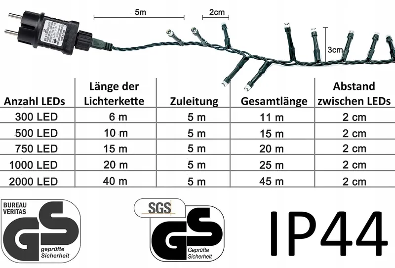 GRESONIC Kerstverlichting Lichtjes 1000 LED 20m — foto 2