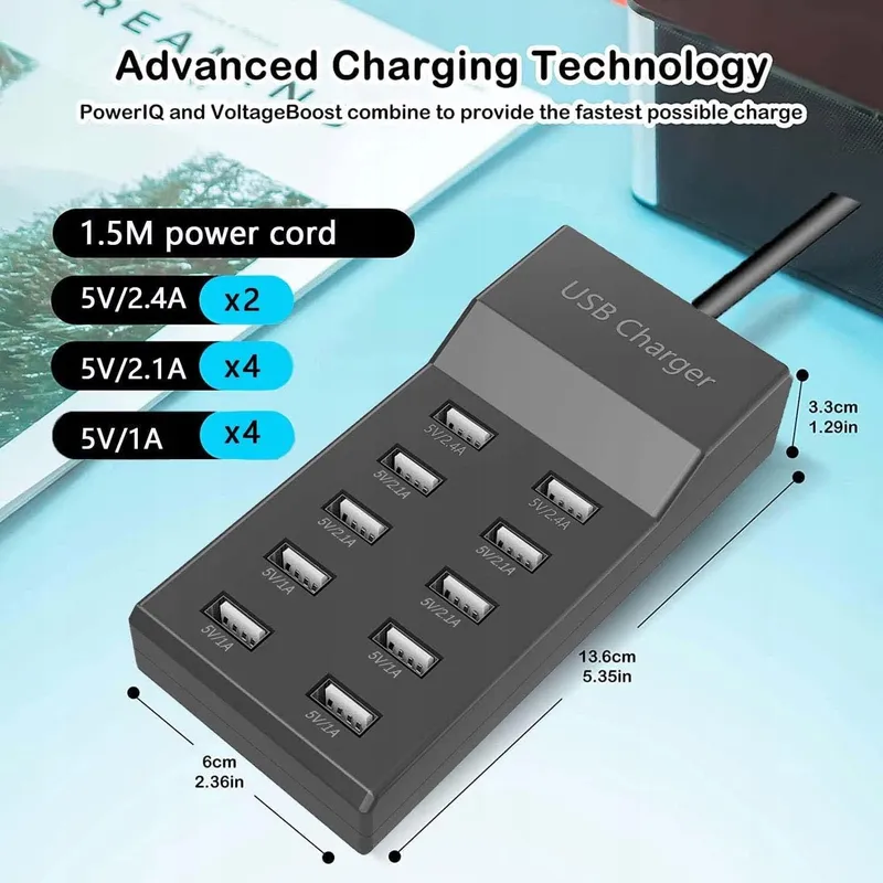 SCCVEE USB Oplader 10 Poorten iPhone Android iPad — foto 2