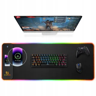 GIMARS Gaming Muismat RGB XXL 800x300x5mm Draadloos Laden 15W — miniatuur 1