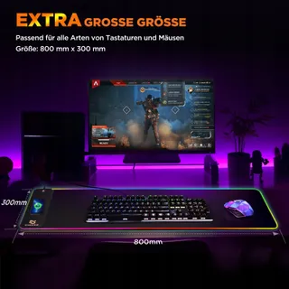 GIMARS Gaming Muismat RGB XXL 800x300x5mm Draadloos Laden 15W — miniatuur 7