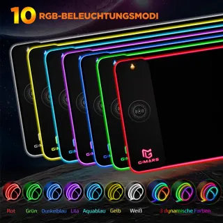 GIMARS Gaming Muismat RGB XXL 800x300x5mm Draadloos Laden 15W — miniatuur 2