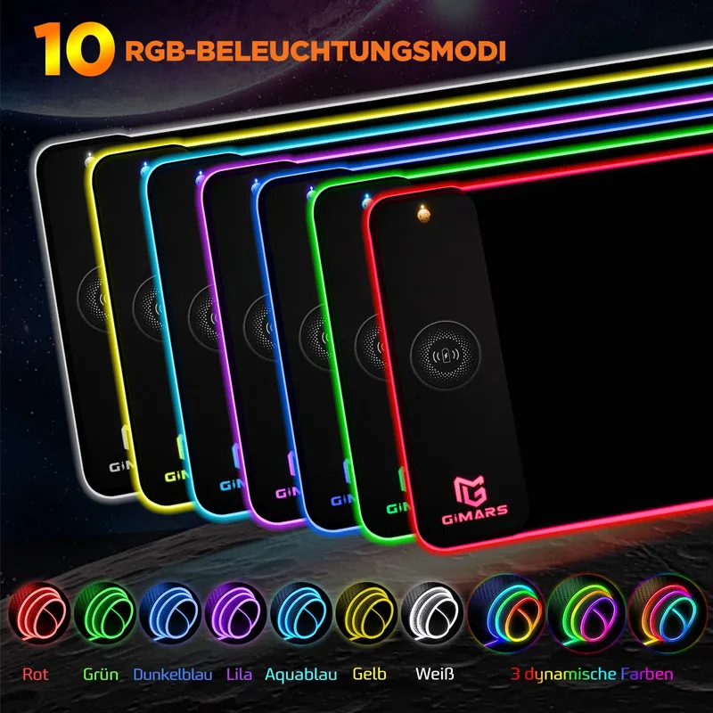 GIMARS Gaming Muismat RGB XXL 800x300x5mm Draadloos Laden 15W — foto 2