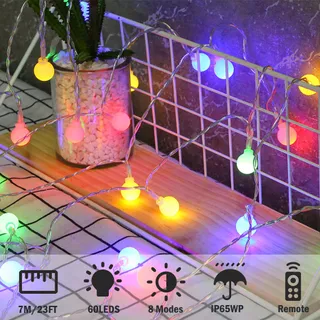 Globe Lichtketting Waterdicht 60 LED 7M Kerstverlichting — miniatuur 3