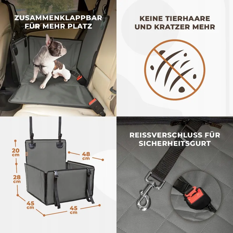 WUGLO Waterdichte Autostoel Hond Verstelbaar Grijs S — foto 6
