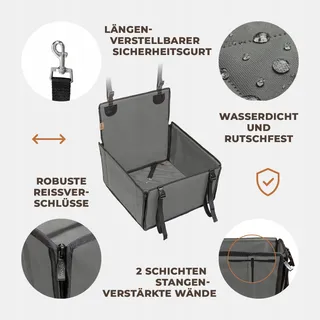 WUGLO Waterdichte Autostoel Hond Verstelbaar Grijs S — miniatuur 5