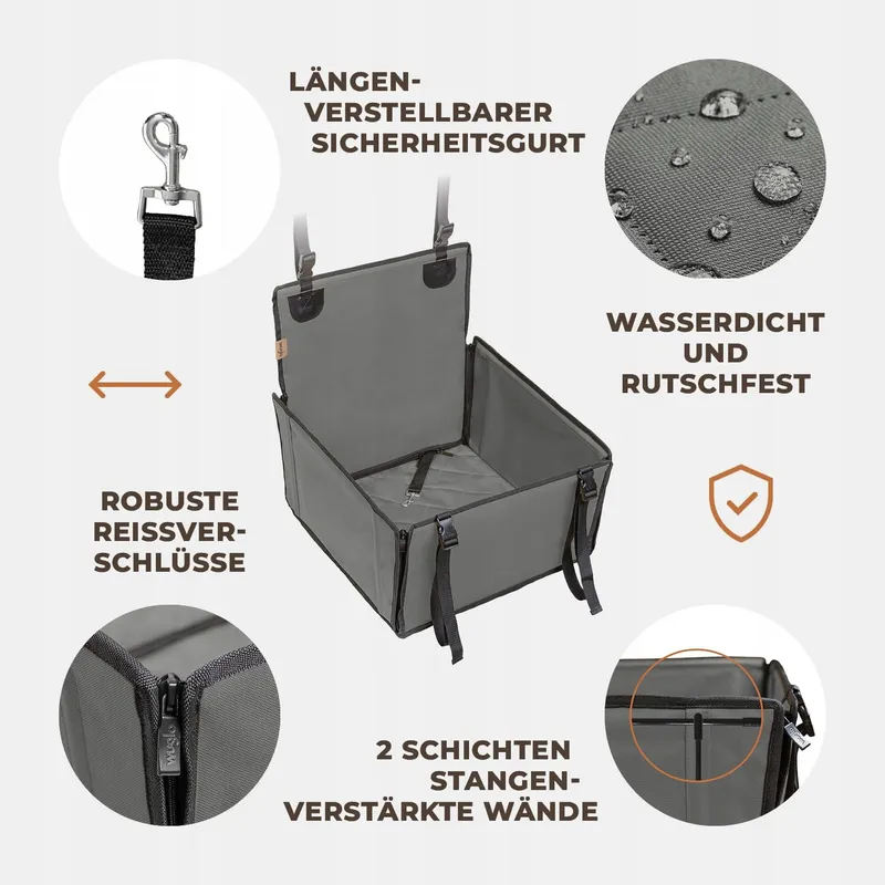 WUGLO Waterdichte Autostoel Hond Verstelbaar Grijs S — foto 5