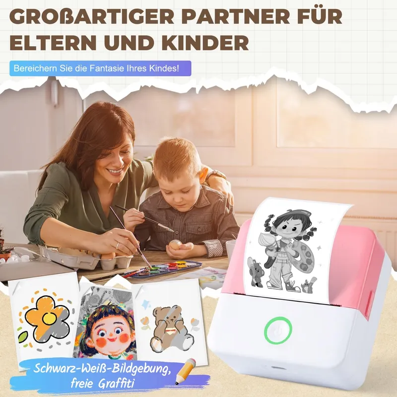 PRAOAHEI Mini Thermische Printer Bluetooth Foto's Notities Roze β foto 3
