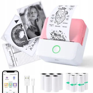 PRAOAHEI Mini Thermische Printer Bluetooth Foto's Notities Roze — miniatuur 1