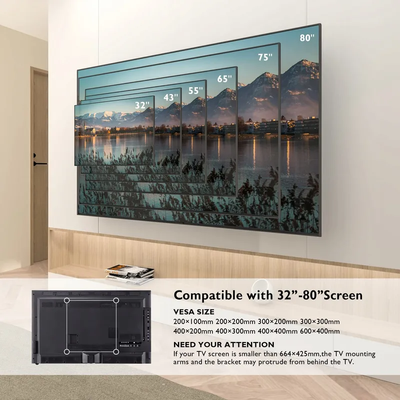 BONTEC TV-muurbeugel 32-80 inch Draaibaar Kantelbaar 60kg VESA — foto 5