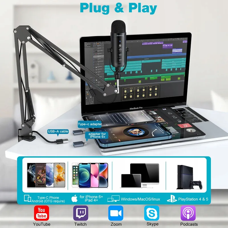 ZEALSOUND K66 USB Microfoon Gaming iPhone PC PS5 Mac — foto 2