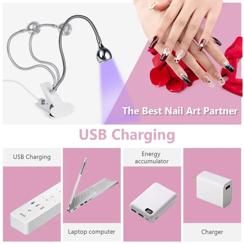 LOPHE Mini UV LED Nagellamp Flexibel met Clip Zilver — foto 3