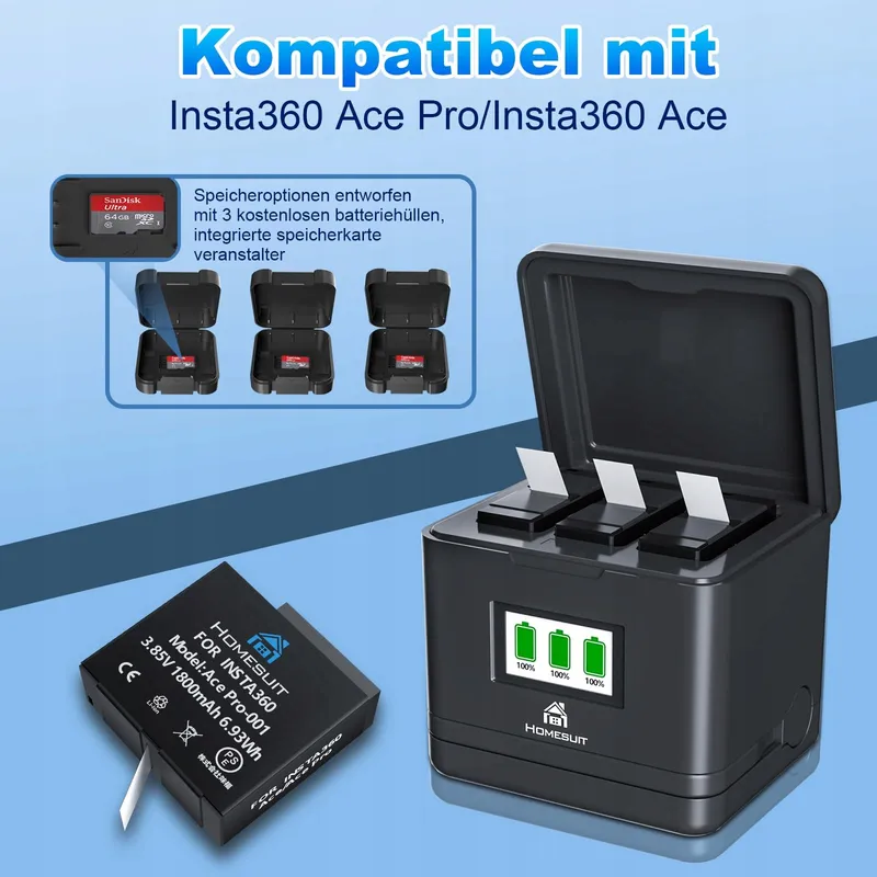 HOMESUIT LCD Lader Kit 1800mAh Batterij Voor Insta360 Ace Pro — foto 4