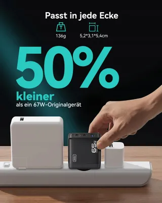 INIU 65W USB C Oplader met Kabel Snelladen iPhone iPad Samsung — miniatuur 5