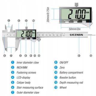 UEZNIRN Digitale Schuifmaat LCD Waterdicht Stofdicht Etui — miniatuur 5