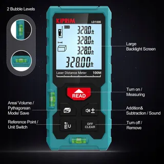 KIPRIM Laserafstandsmeter 100m Hoge Nauwkeurigheid LCD ft/m/in — miniatuur 7