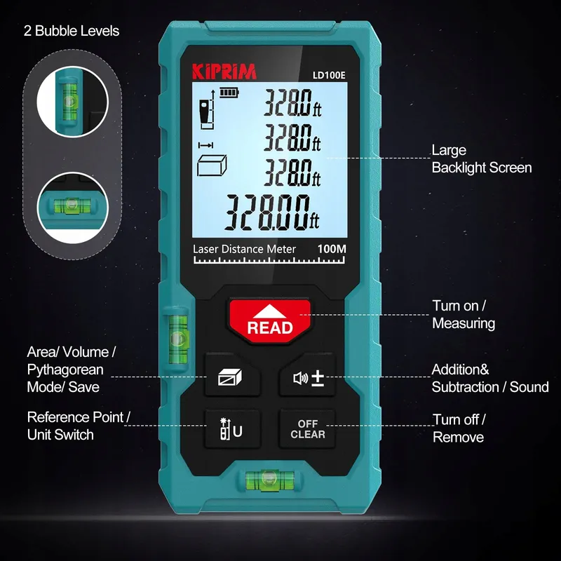 KIPRIM Laserafstandsmeter 100m Hoge Nauwkeurigheid LCD ft/m/in — foto 7